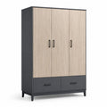 Armario de 3 puertas con cajones de madera MDF color roble/gris 200x120x50cm