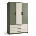 Armario de madera MDF verde y beige con 3 puertas y 3 cajones