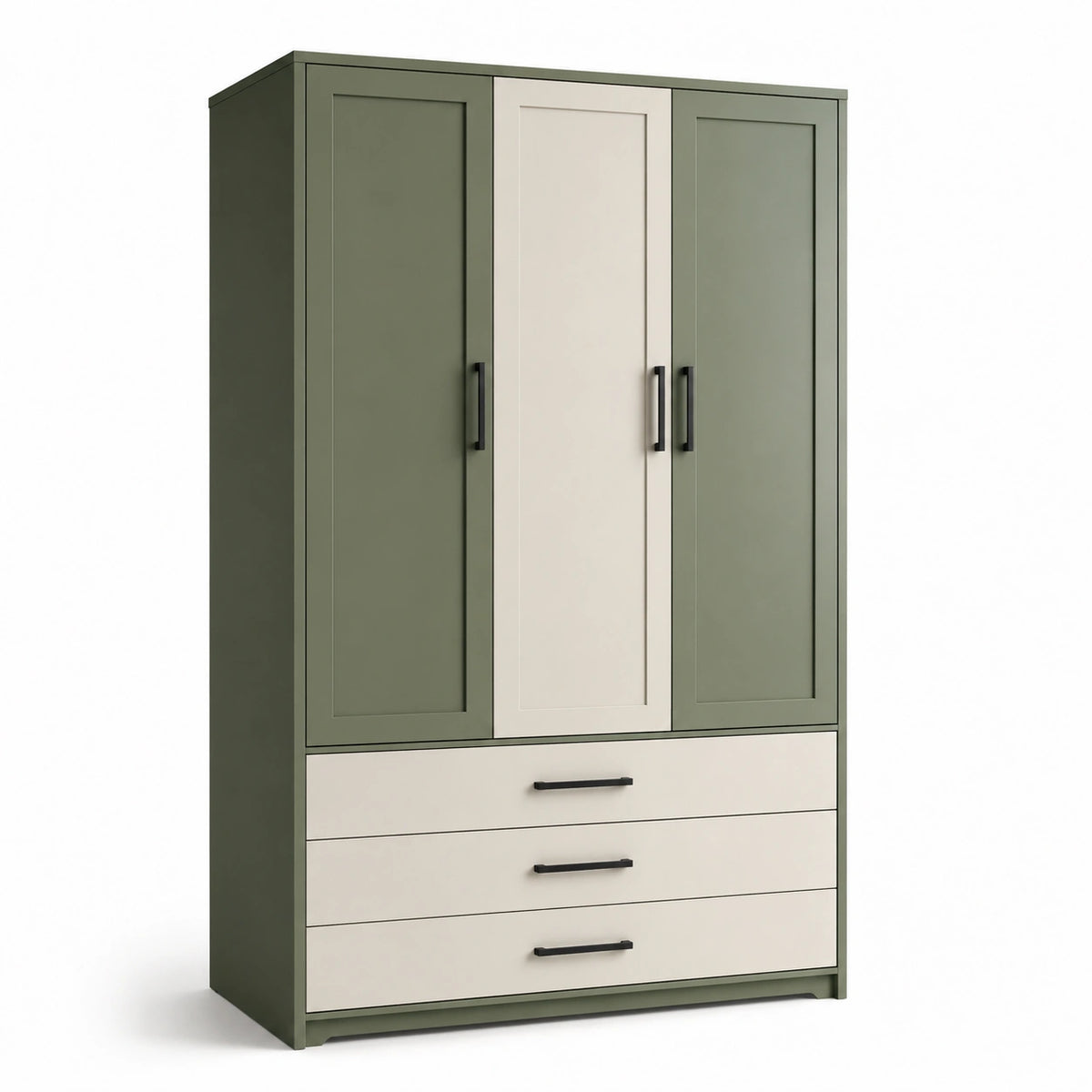 Armario de madera MDF verde y beige con 3 puertas y 3 cajones
