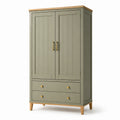 Armario de madera con puertas dobles y cajones, color verde
