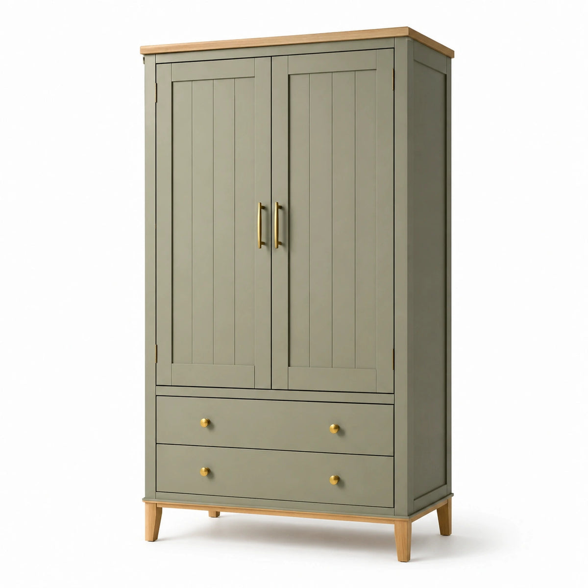 Armario de madera con puertas dobles y cajones, color verde
