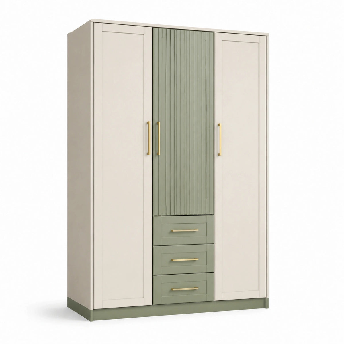 Armario de Madera con 3 Puertas y 3 Cajones Blanco y Verde 180x120x50 cm