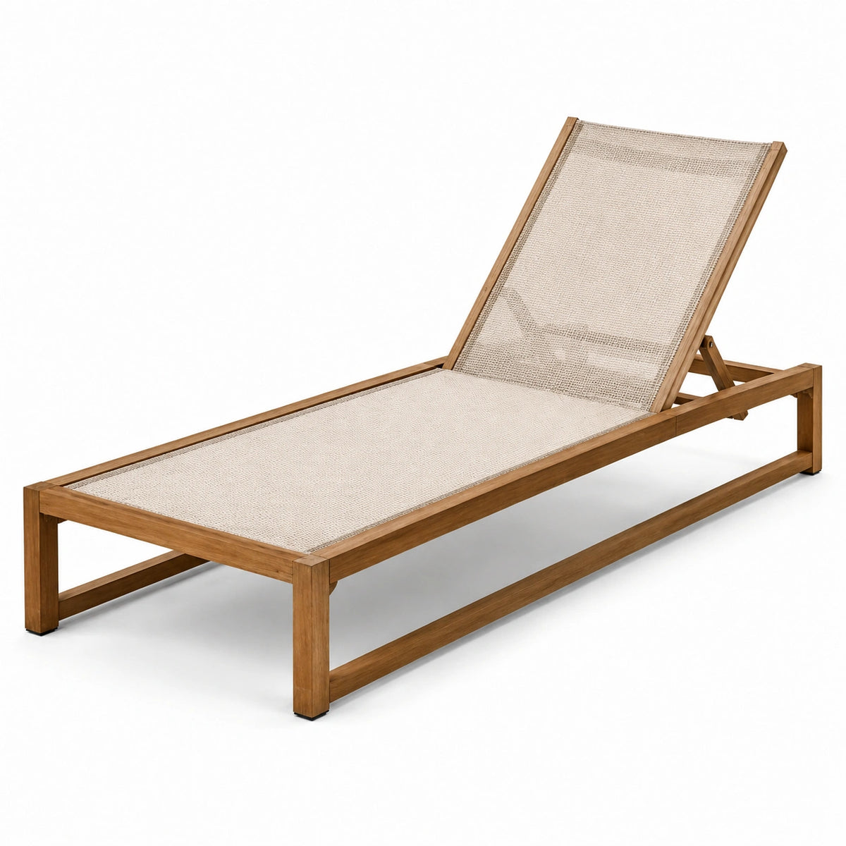 Tumbona de madera de teca y tejido de poliéster beige 200x70x35 cm