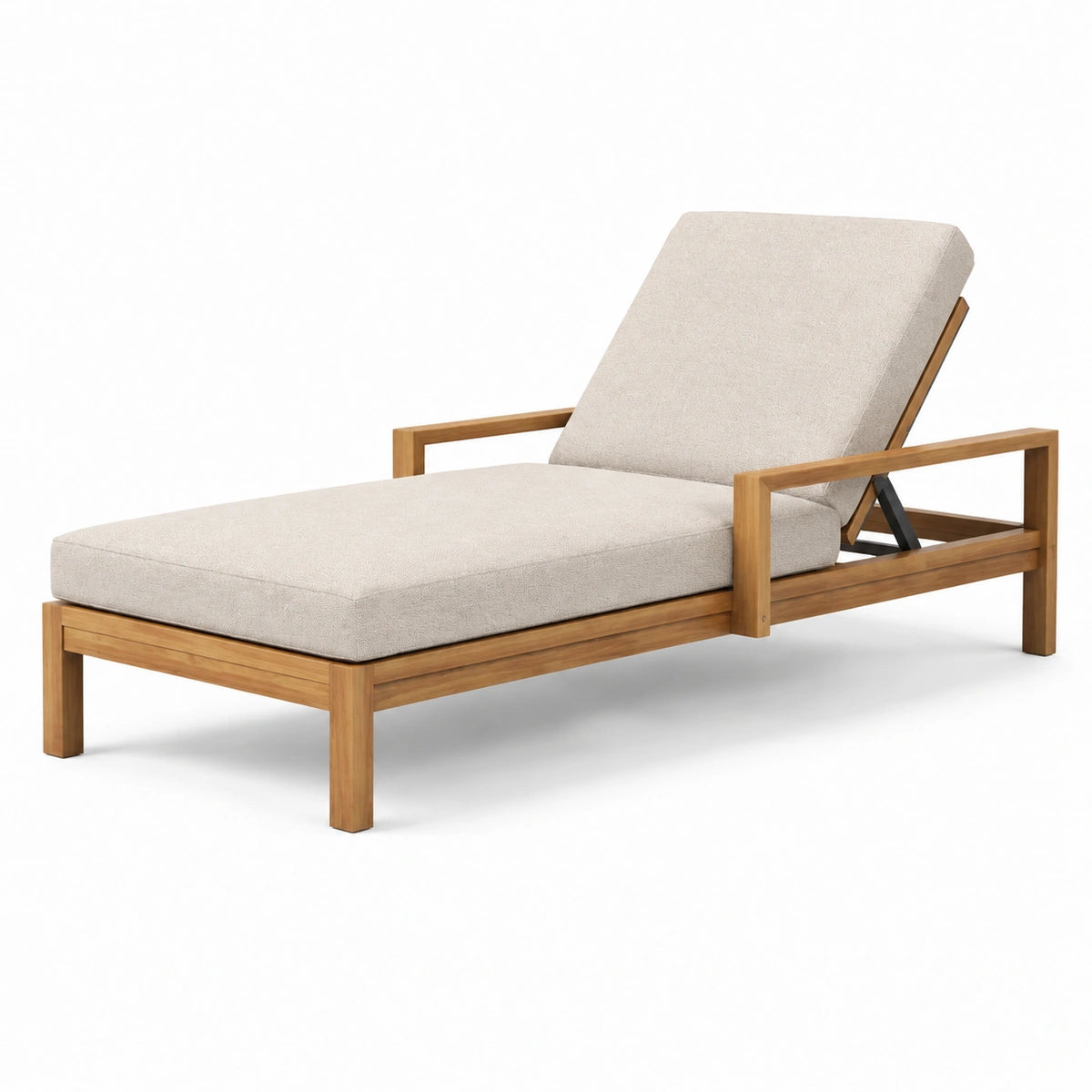 Tumbona de madera de teca con cojín de poliéster beige
