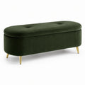 Banco de almacenamiento de terciopelo verde oscuro con patas doradas 120x40x45cm