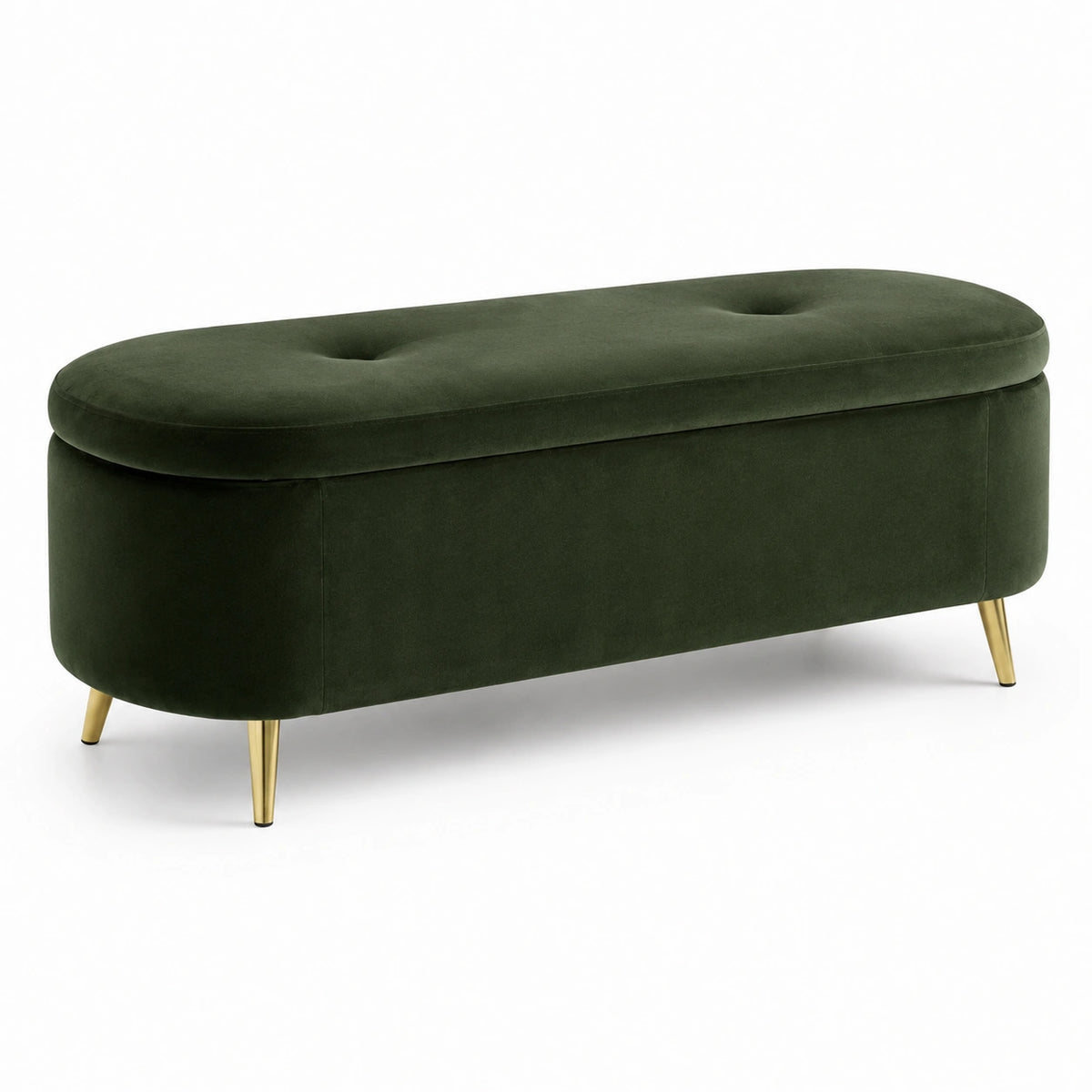 Banco de almacenamiento de terciopelo verde oscuro con patas doradas 120x40x45cm