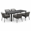 Conjunto de comedor exterior de aluminio gris oscuro con 6 sillas de cuerda y cojines