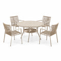 Conjunto de comedor de jardín redondo de metal y cuerda sintética 5 piezas beige