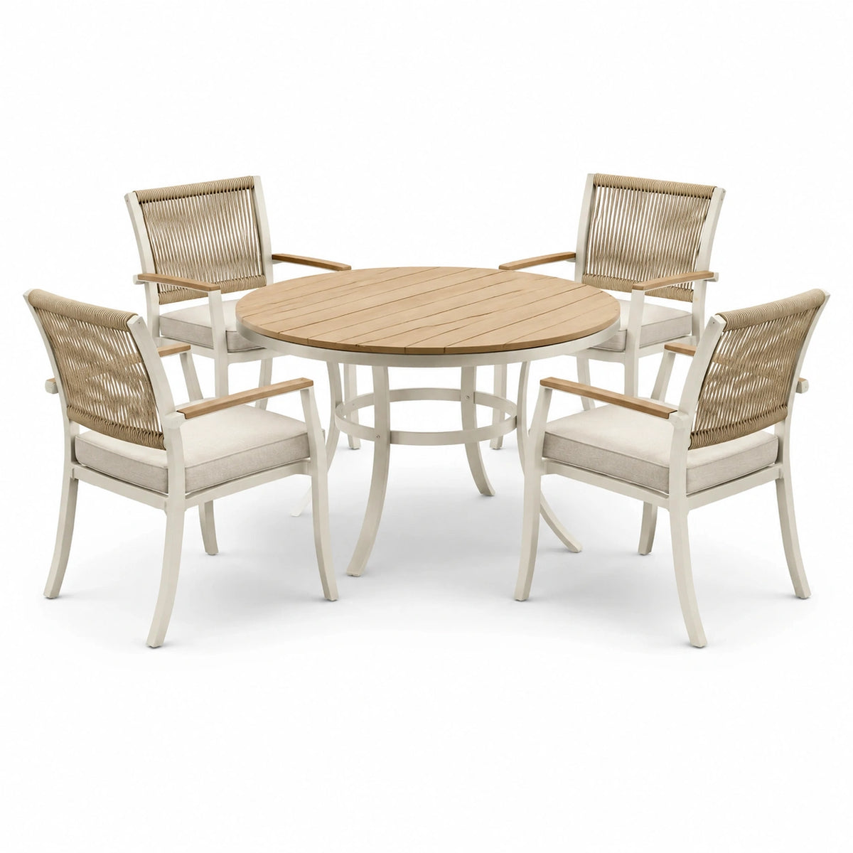 Conjunto de comedor exterior de aluminio y madera para 4 personas