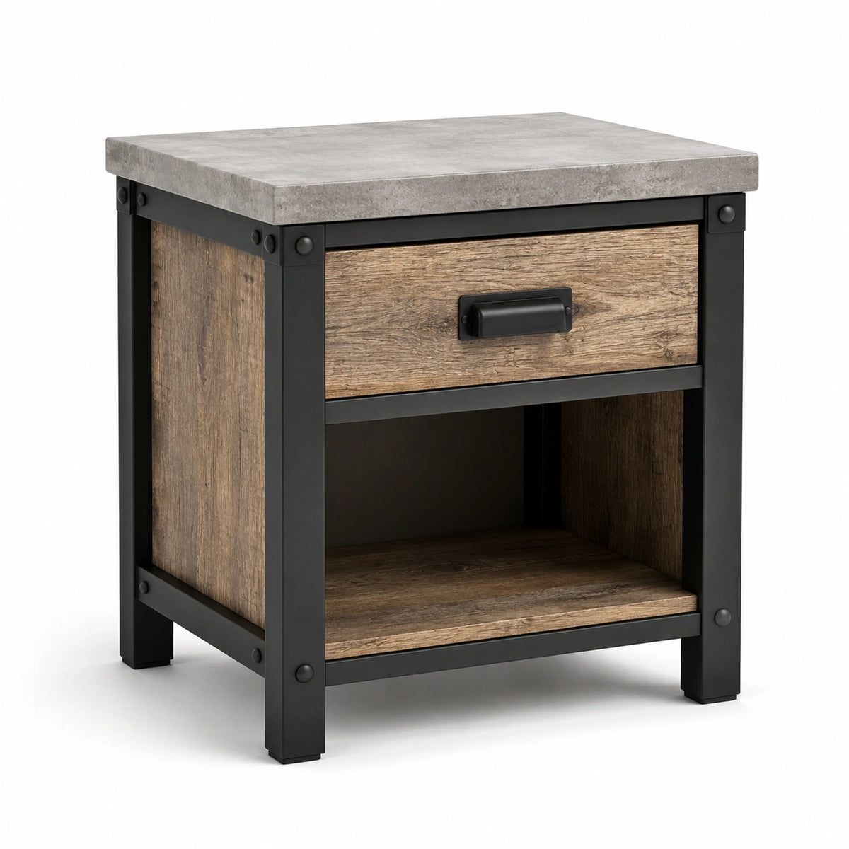 Mesa auxiliar de madera y metal marrón/gris 45x35x55 cm