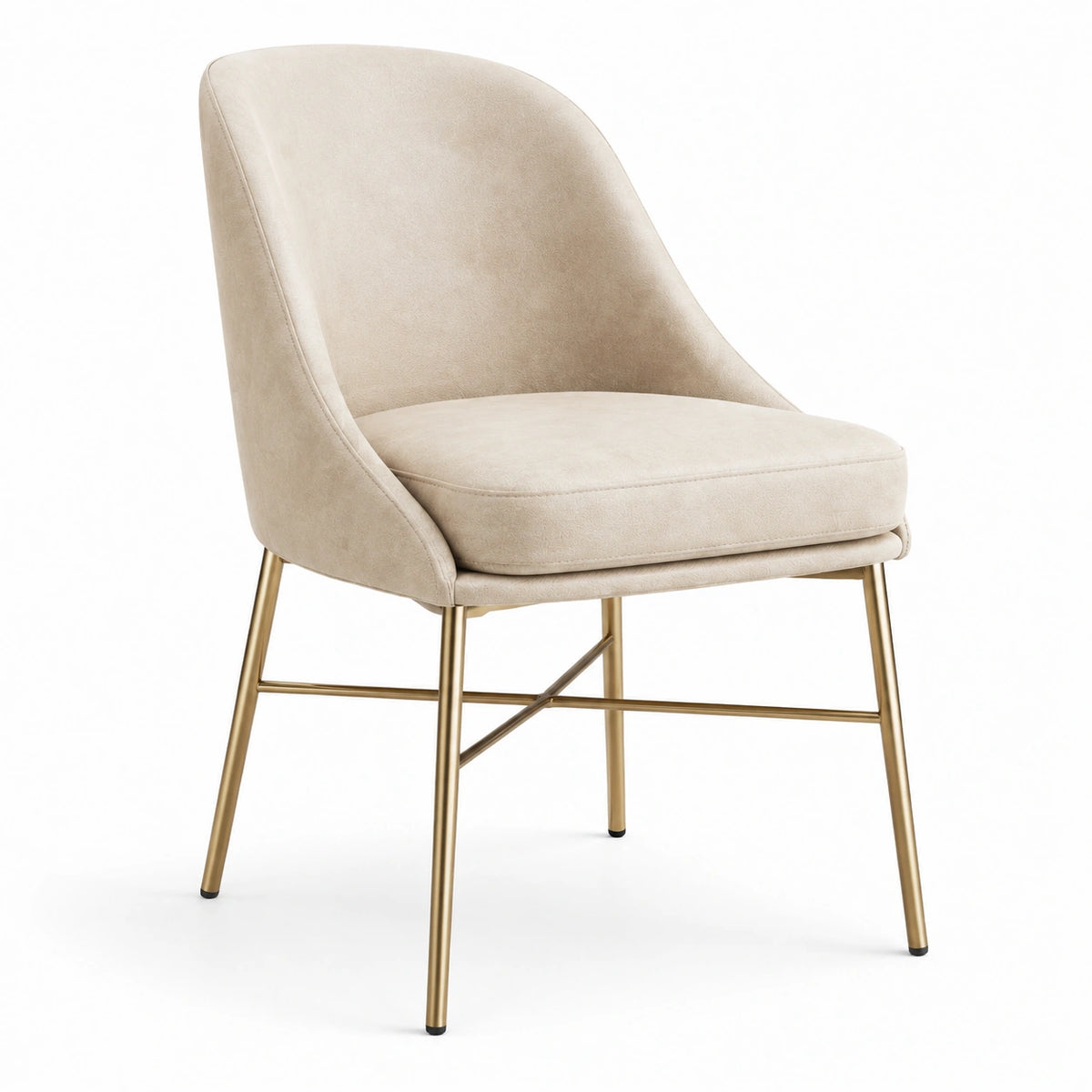Silla de poliéster beige con patas de metal dorado