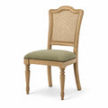 Silla de madera con respaldo de ratán y asiento de poliéster verde